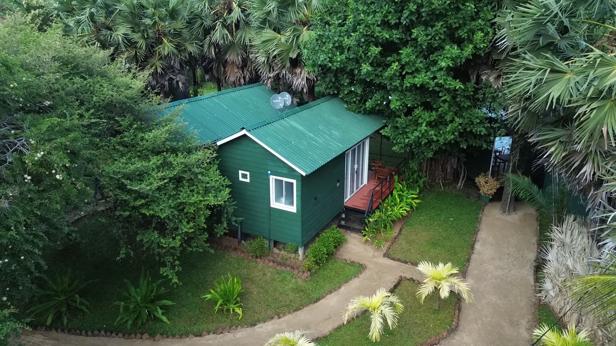 Garden paths winding between the Wilpattu cabins from above
