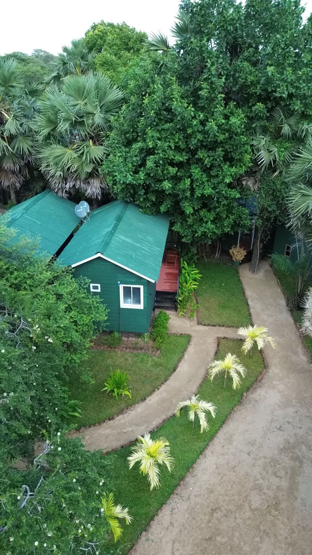 Aerial view of the Wilpattu villa set among palms and jungle